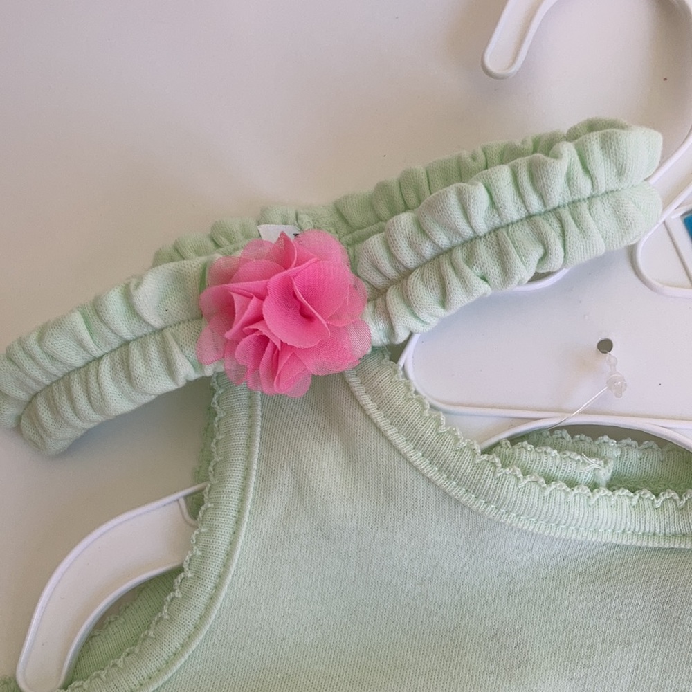 Little Me Green and Pink Polka Dot Romper - Picture 4 of 5
